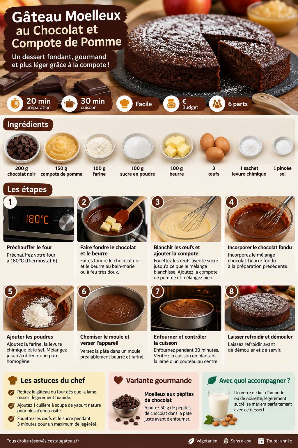 Fiche recette G&acirc;teau Moelleux au Chocolat et Compote de Pomme