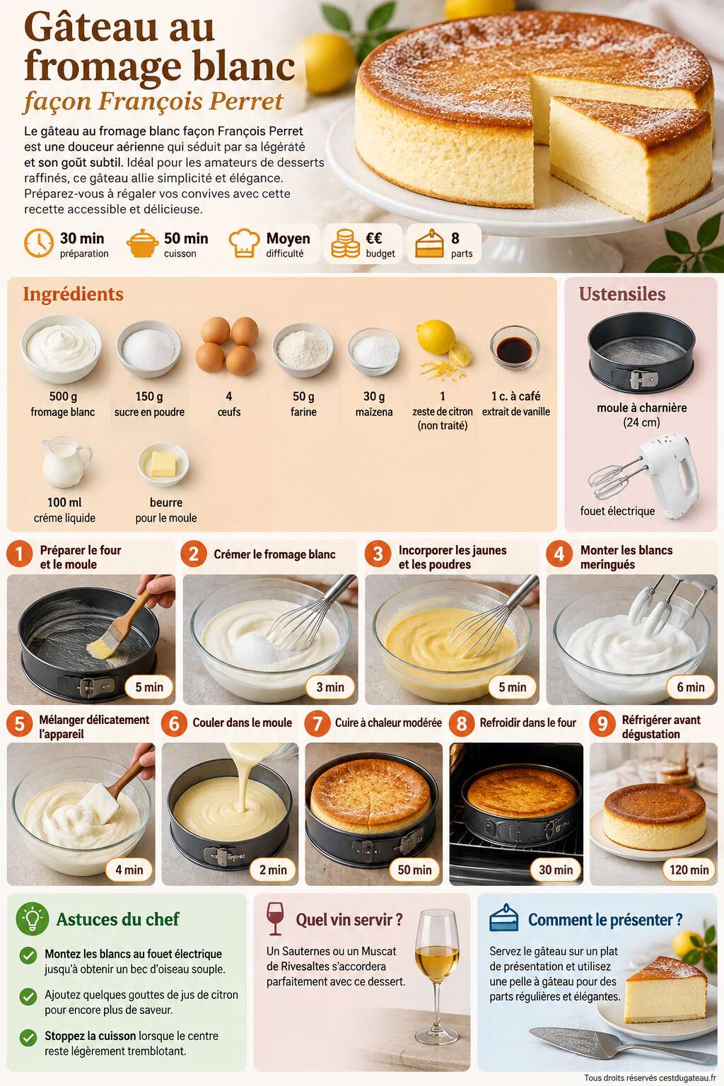 Fiche recette Gâteau au fromage blanc façon François Perret Fiche recette Gâteau au fromage blanc façon François Perret