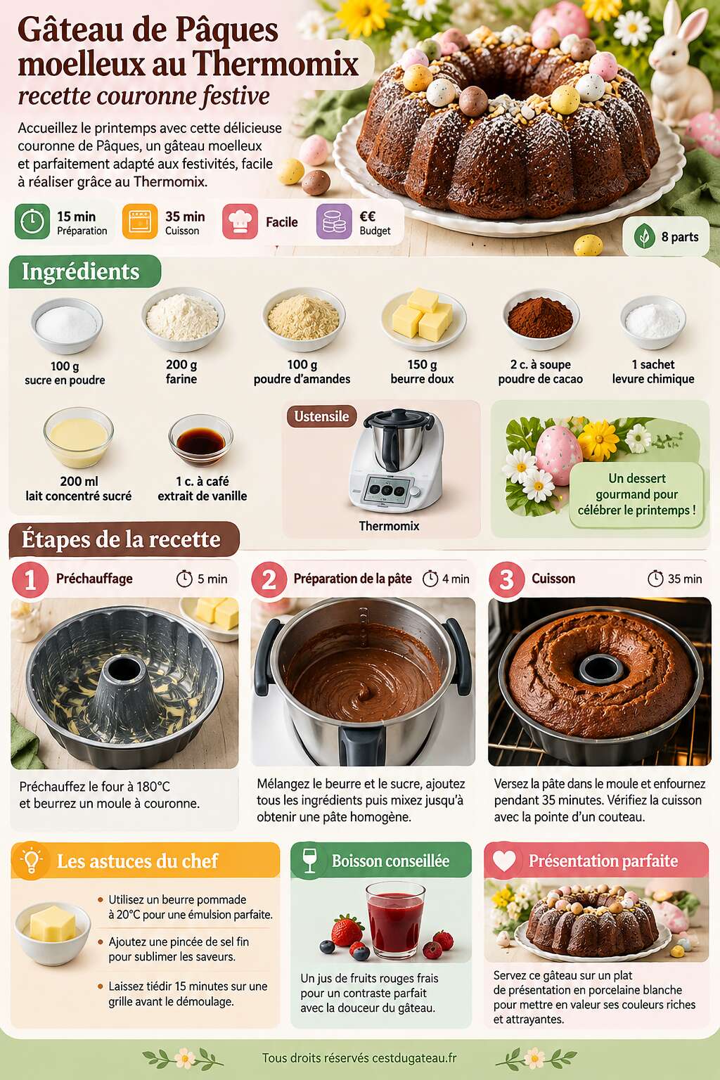 Fiche recette G&acirc;teau de P&acirc;ques moelleux au Thermomix : recette couronne festive