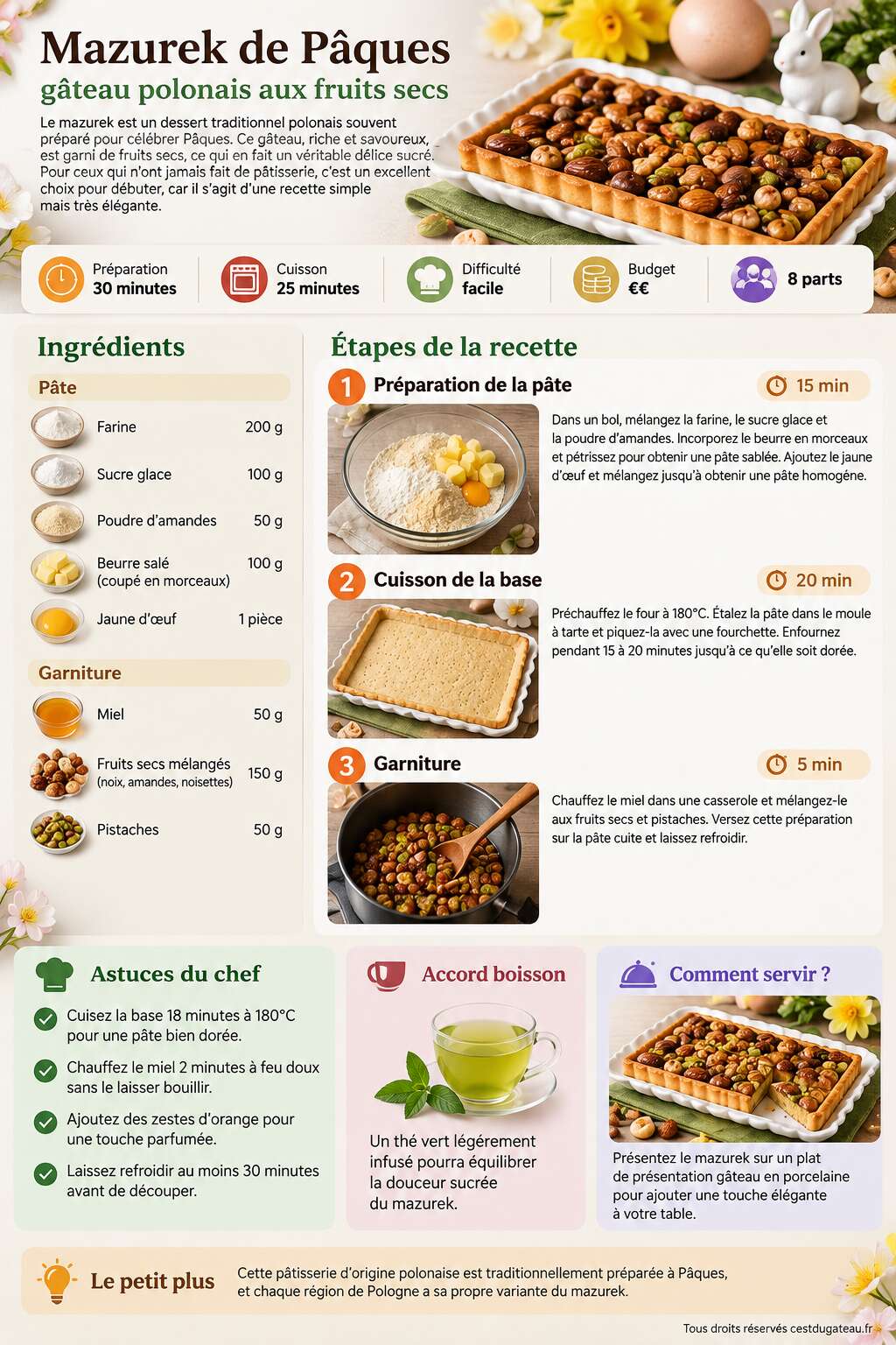 Fiche recette Mazurek de Pâques : gâteau polonais aux fruits secs Fiche recette Mazurek de Pâques : gâteau polonais aux fruits secs