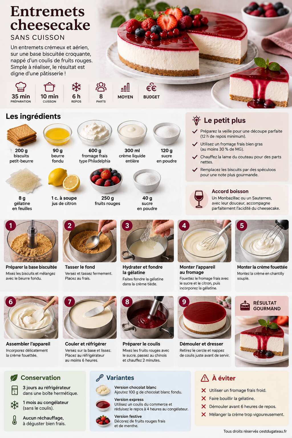 Fiche recette Recette d'entremets cheesecake Fiche recette Recette d'entremets cheesecake