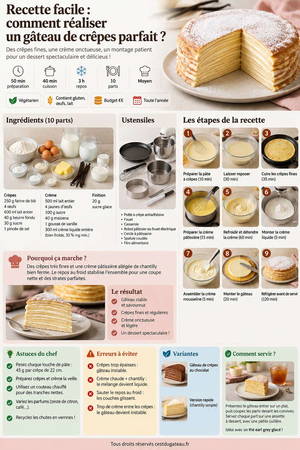Fiche recette Recette facile : comment réaliser un gâteau de crêpes parfait ? Fiche recette Recette facile : comment réaliser un gâteau de crêpes parfait ?