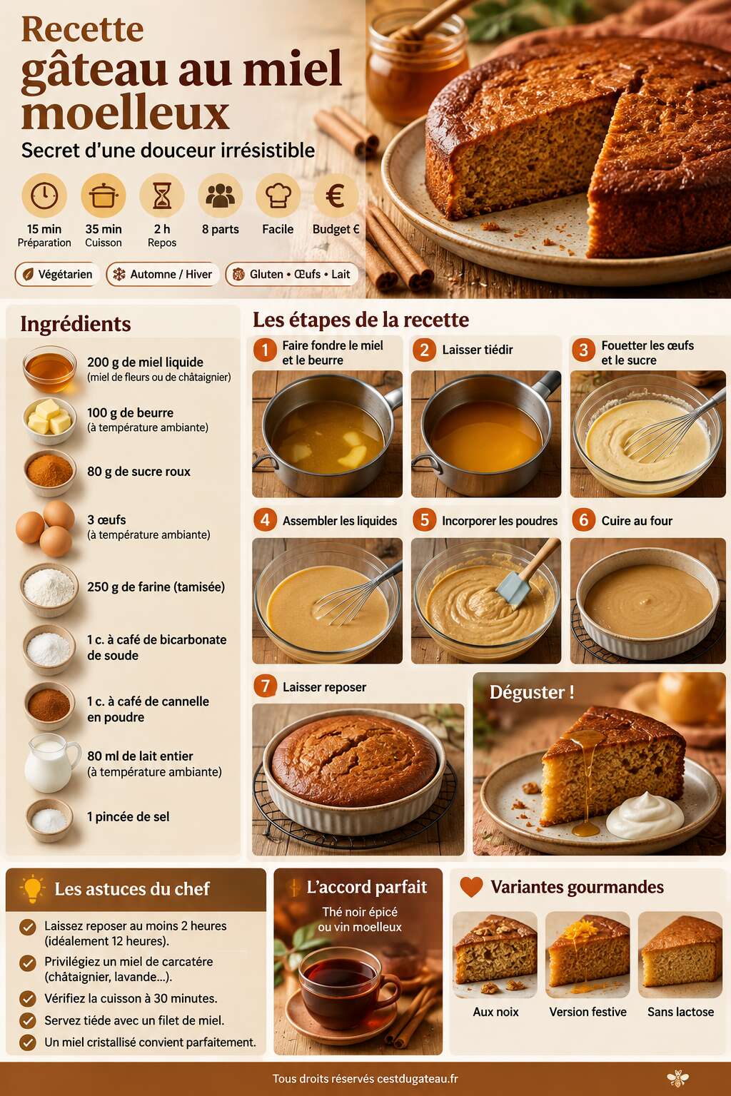 Fiche recette Recette gâteau au miel moelleux : secret d'une douceur irrésistible Fiche recette Recette gâteau au miel moelleux : secret d'une douceur irrésistible