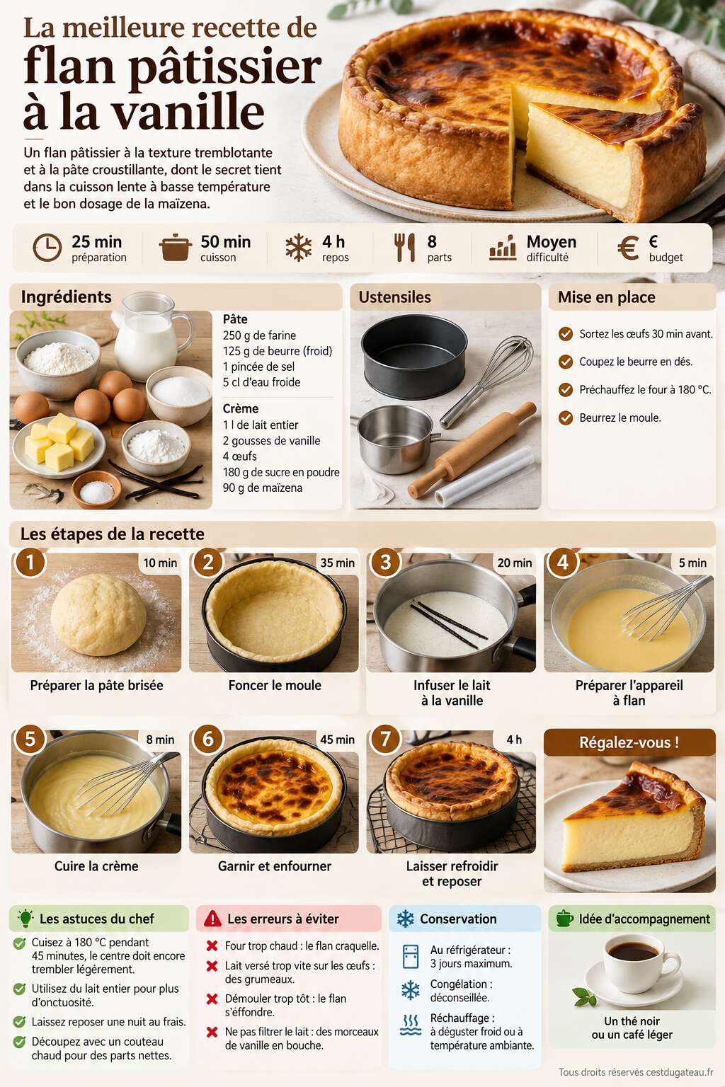 Fiche recette La meilleure recette de flan pâtissier à la vanille Fiche recette La meilleure recette de flan pâtissier à la vanille