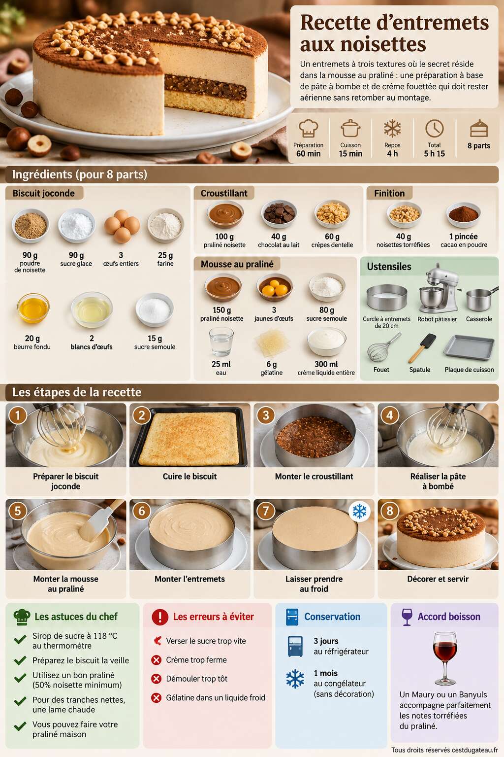 Fiche recette Recette d'entremets aux noisettes