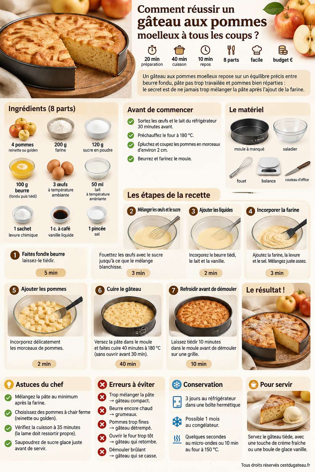 Fiche recette Comment réussir un gâteau aux pommes moelleux à tous les coups ? Fiche recette Comment réussir un gâteau aux pommes moelleux à tous les coups ?