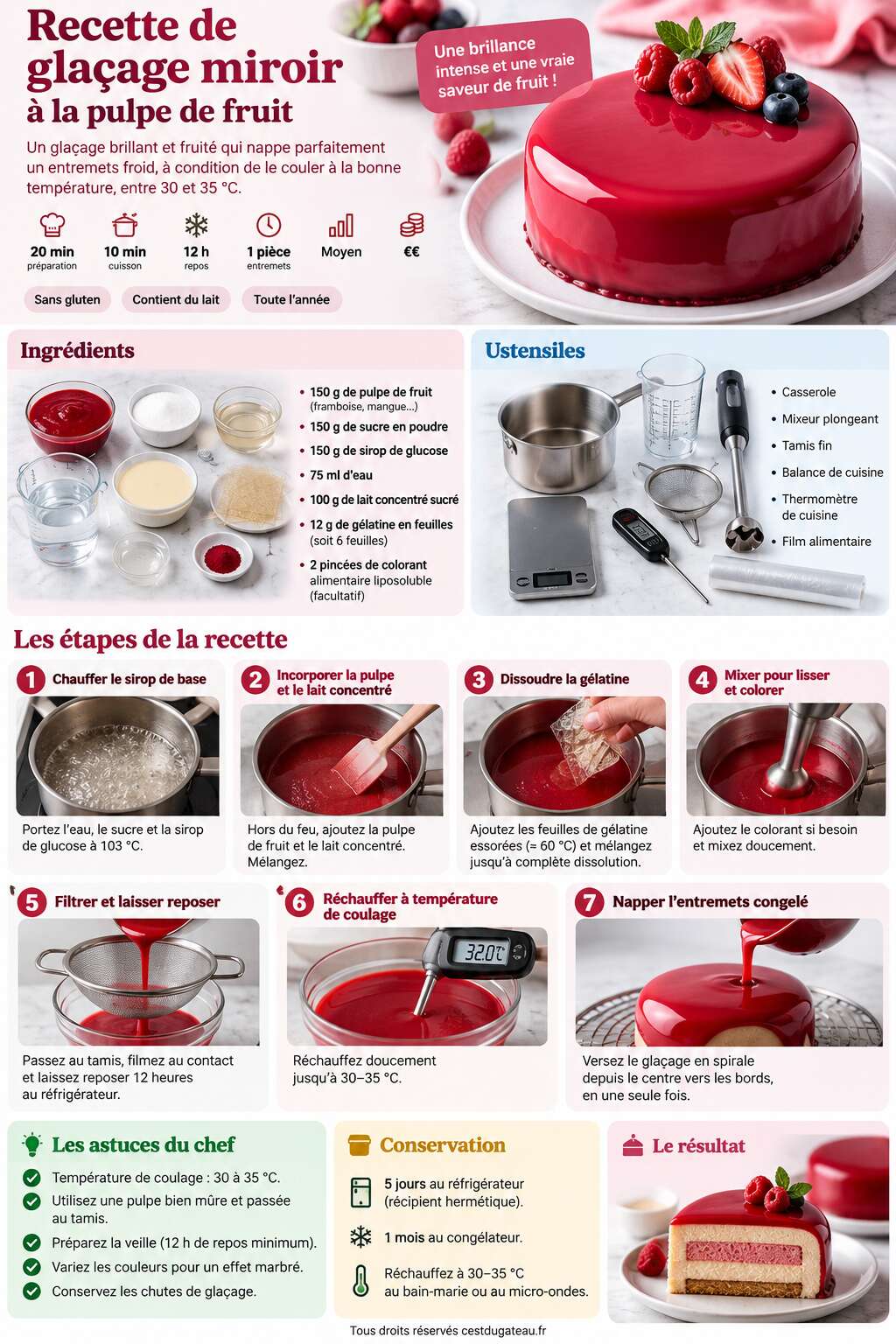 Fiche recette Recette de glaçage miroir à la pulpe de fruit Fiche recette Recette de glaçage miroir à la pulpe de fruit