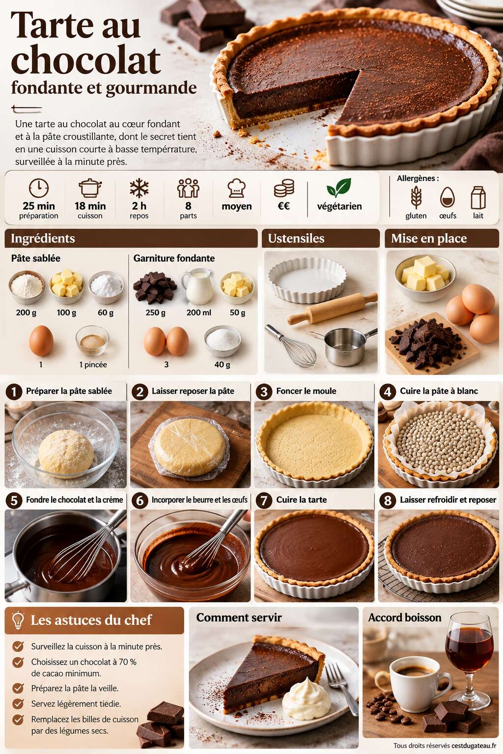 Fiche recette Recette de tarte au chocolat fondante et gourmande