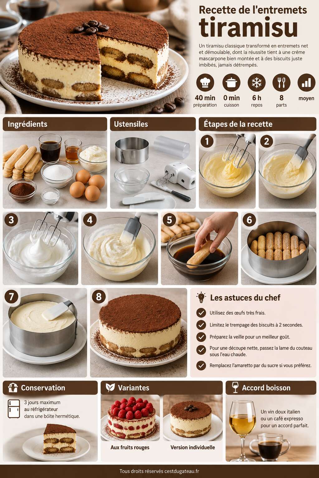 Fiche recette Recette de l'entremets tiramisu Fiche recette Recette de l'entremets tiramisu