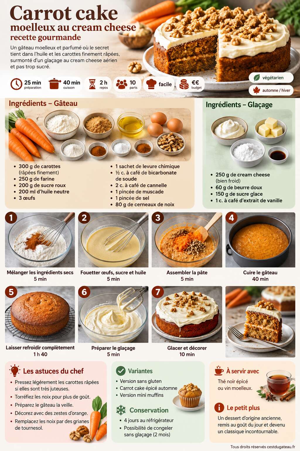 Fiche recette Carrot cake moelleux au cream cheese : recette gourmande Fiche recette Carrot cake moelleux au cream cheese : recette gourmande