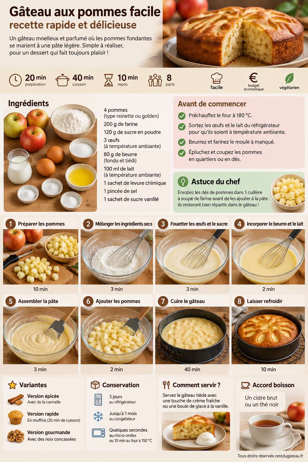 Fiche recette G&acirc;teau aux pommes facile : recette rapide et d&eacute;licieuse