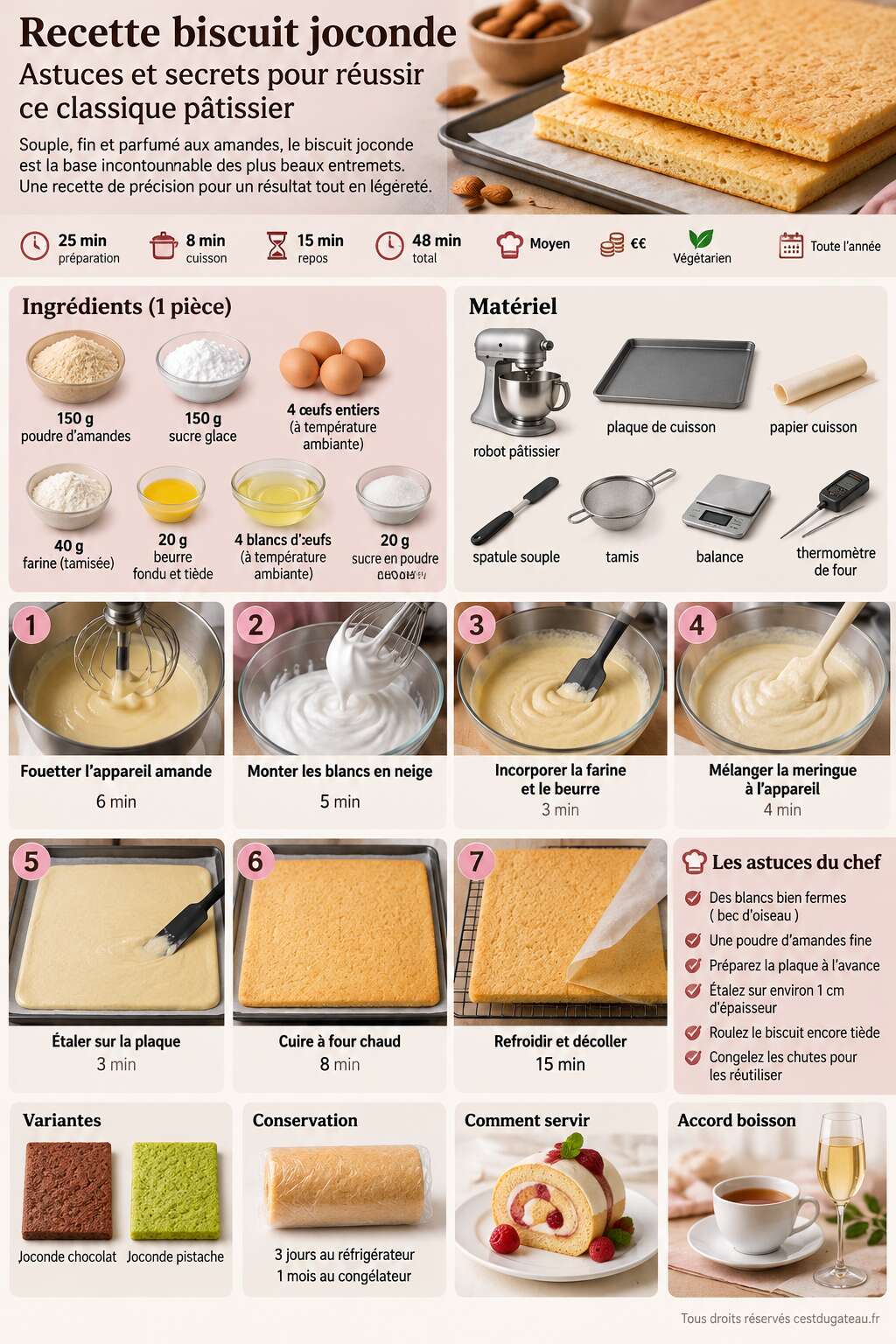 Fiche recette Recette biscuit joconde : astuces et secrets pour r&eacute;ussir ce classique p&acirc;tissier