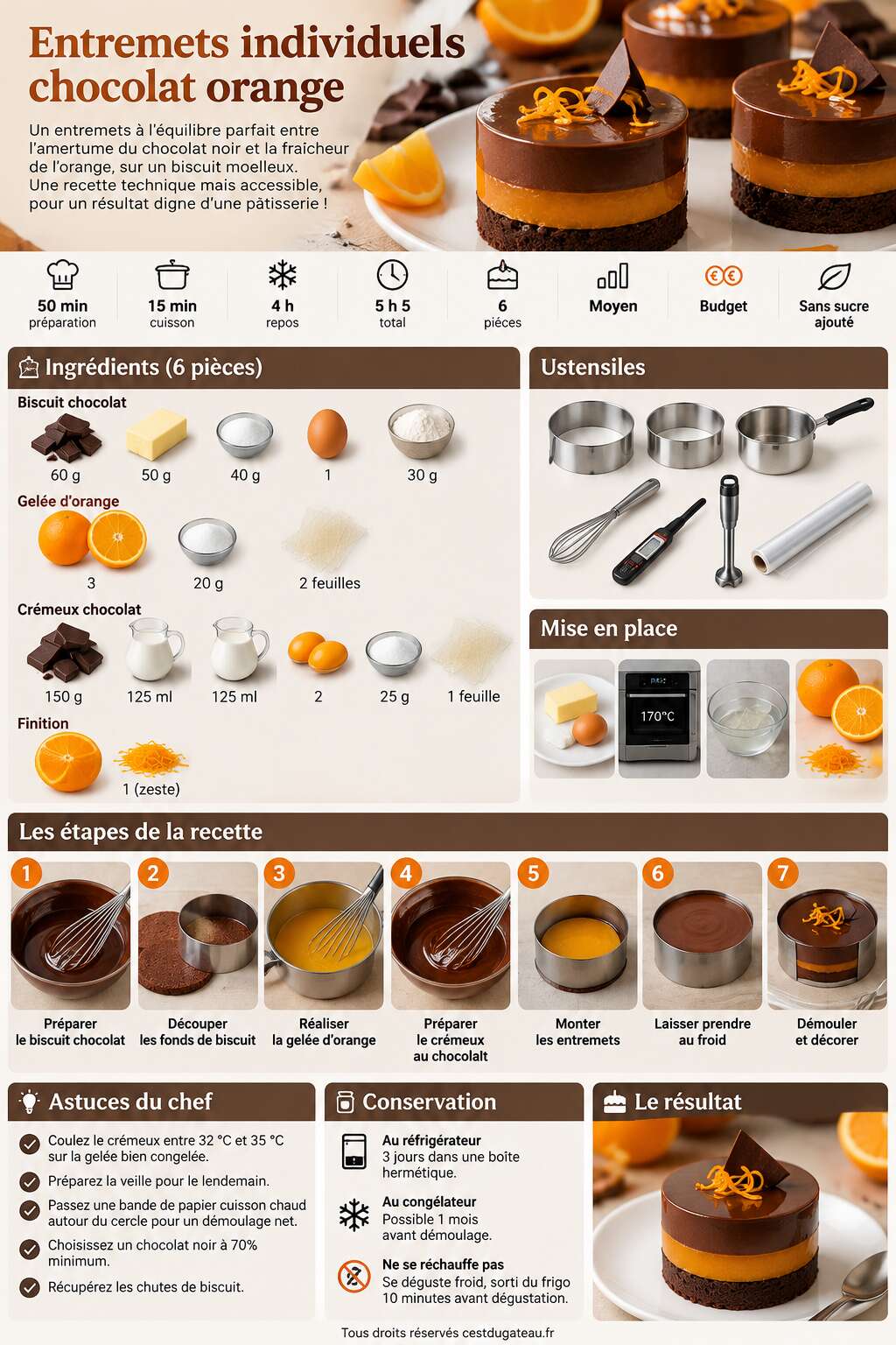 Fiche recette Recette d'entremets individuels chocolat orange Fiche recette Recette d'entremets individuels chocolat orange