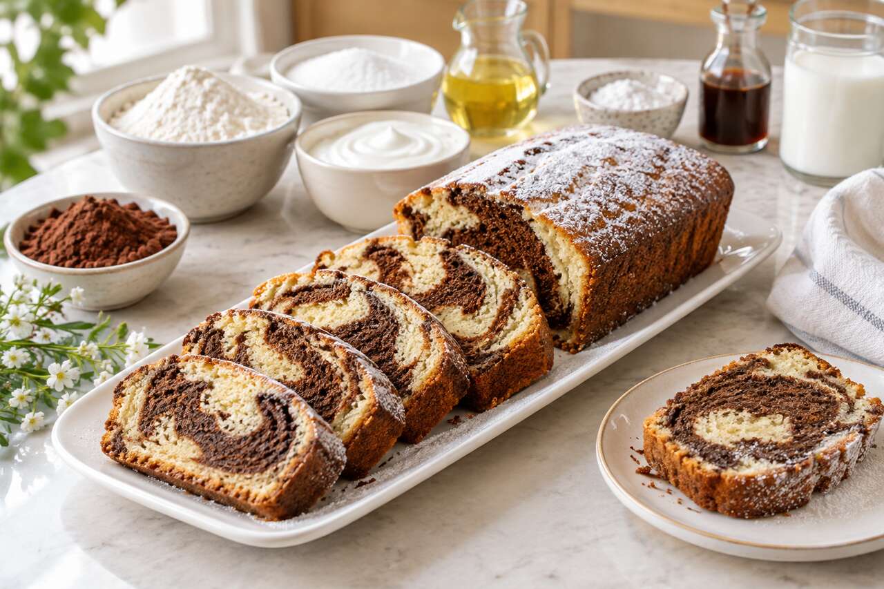 Gâteau marbré chocolat vanille sans beurre : moelleux et facile