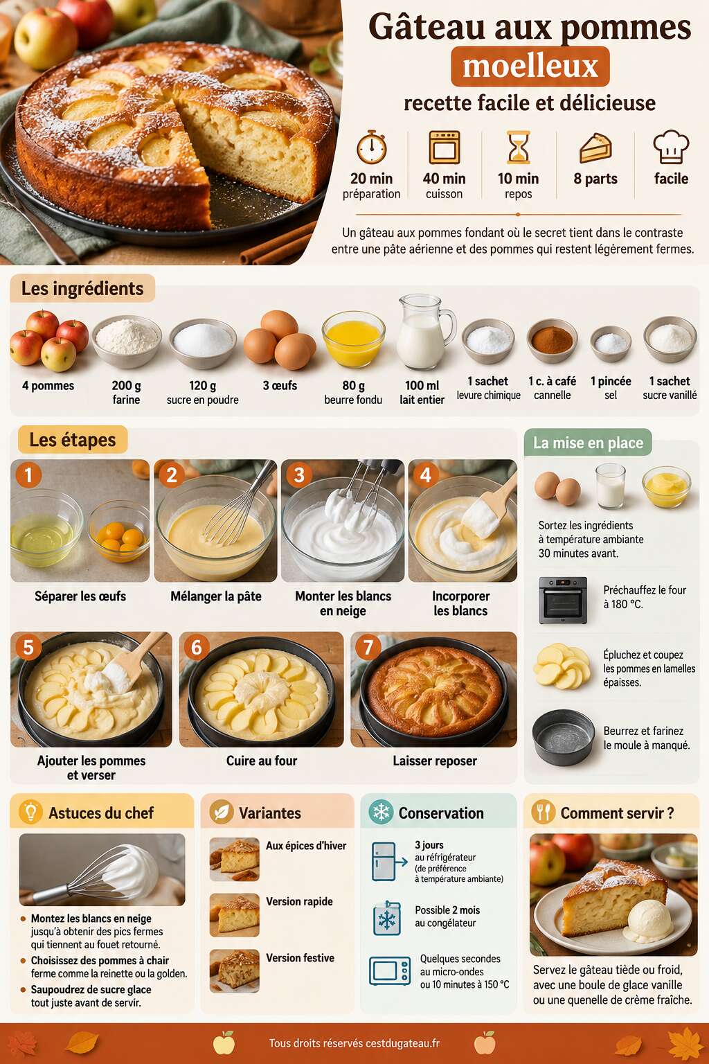 Fiche recette Gâteau aux pommes moelleux : recette facile et délicieuse Fiche recette Gâteau aux pommes moelleux : recette facile et délicieuse