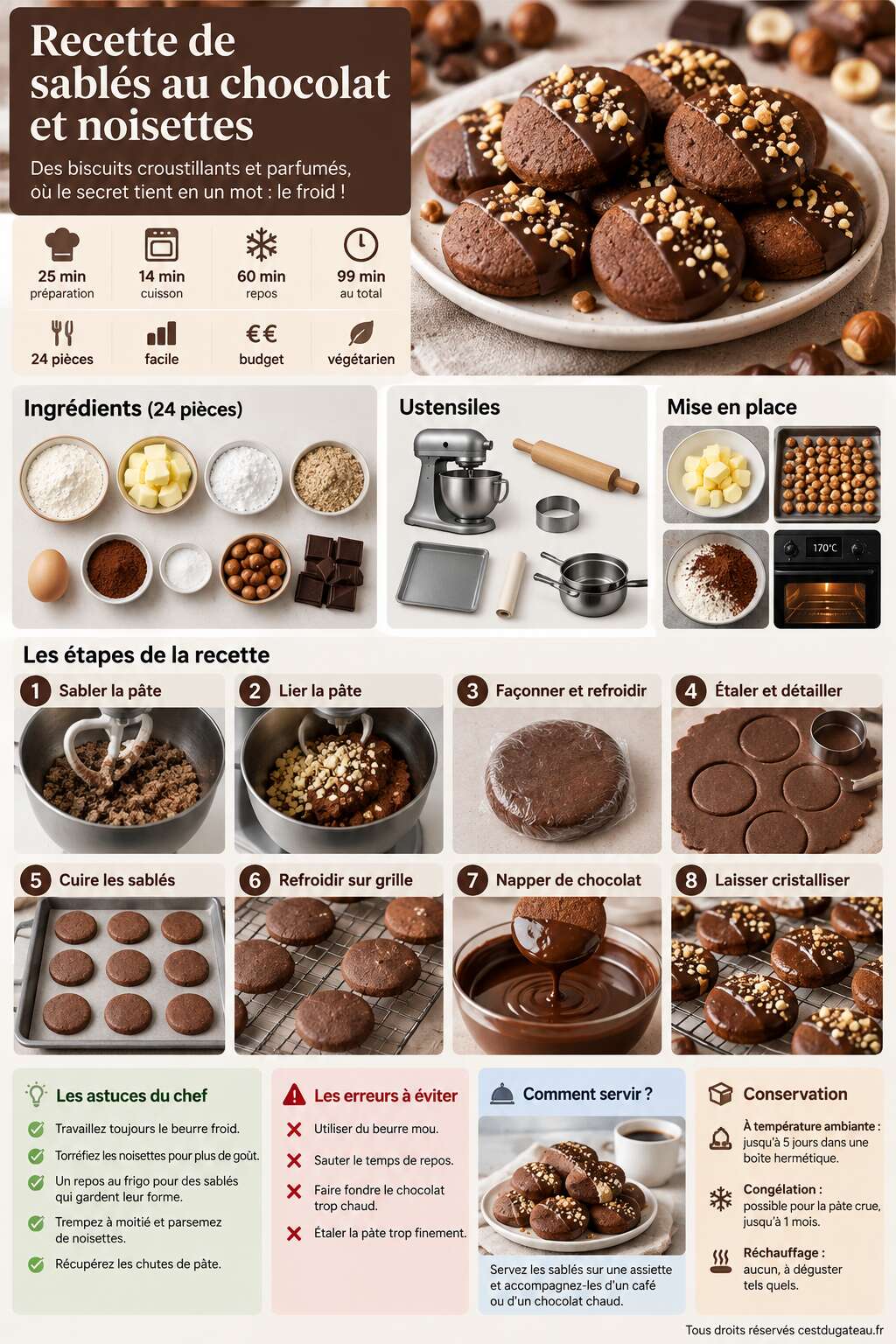 Fiche recette Recette de sabl&eacute;s au chocolat et noisettes