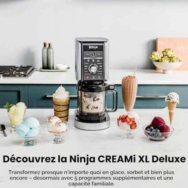 Découvrez notre test complet de la Ninja NC501 CREAMi Deluxe : machine innovante 11 en 1 pour préparer crèmes glacées, sorbets et friandises glacées maison.